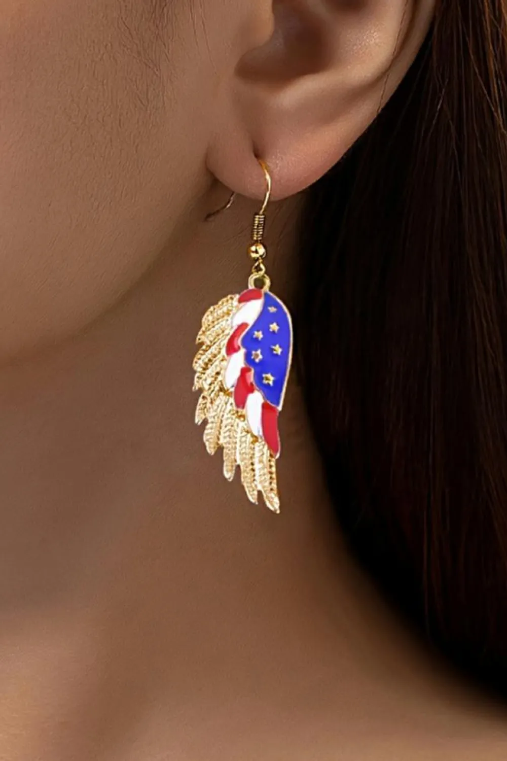 Best Dear-Lover American Flag Wing Shape Plated Alloy Hook Earrings Gold