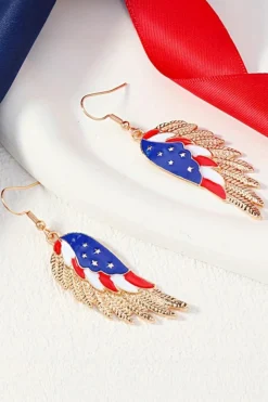 Best Dear-Lover American Flag Wing Shape Plated Alloy Hook Earrings Gold