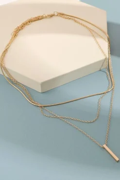 Clearance Dear-Lover Bar Pendant Layered Adjustable Chain Necklace Gold