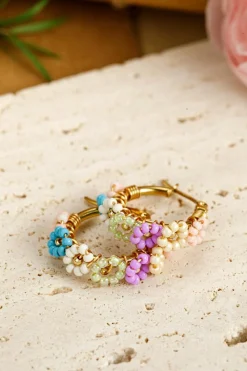 Sale Dear-Lover Beaded Flower Hoop Alloy Earrings Gold