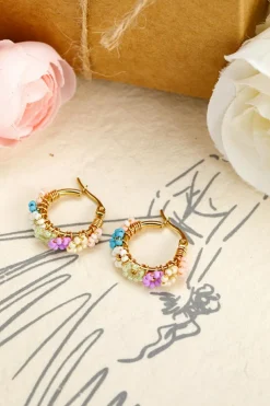 Sale Dear-Lover Beaded Flower Hoop Alloy Earrings Gold