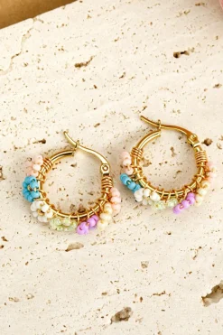 Sale Dear-Lover Beaded Flower Hoop Alloy Earrings Gold