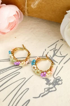Sale Dear-Lover Beaded Flower Hoop Alloy Earrings Gold