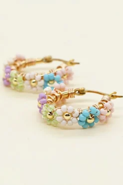 Sale Dear-Lover Beaded Flower Hoop Alloy Earrings Gold