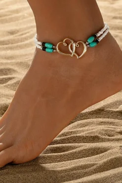 Outlet Dear-Lover Boho Heart Shape Turquoise Beaded Stretch Anklet Gold