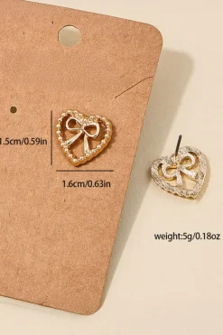 Fashion Dear-Lover Bow Decor Heart Shape Plate Alloy Stud Earrings Gold