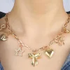 Discount Dear-Lover Bow Heart Star Key Charm Alloy Adjustable Chain Necklace Gold