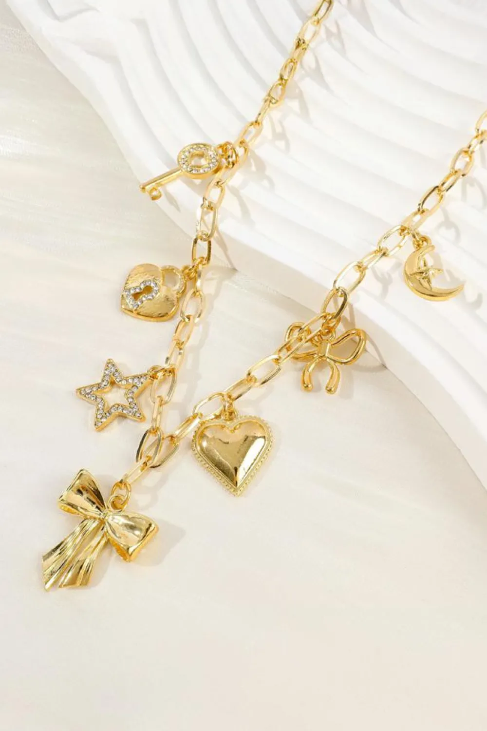 Discount Dear-Lover Bow Heart Star Key Charm Alloy Adjustable Chain Necklace Gold