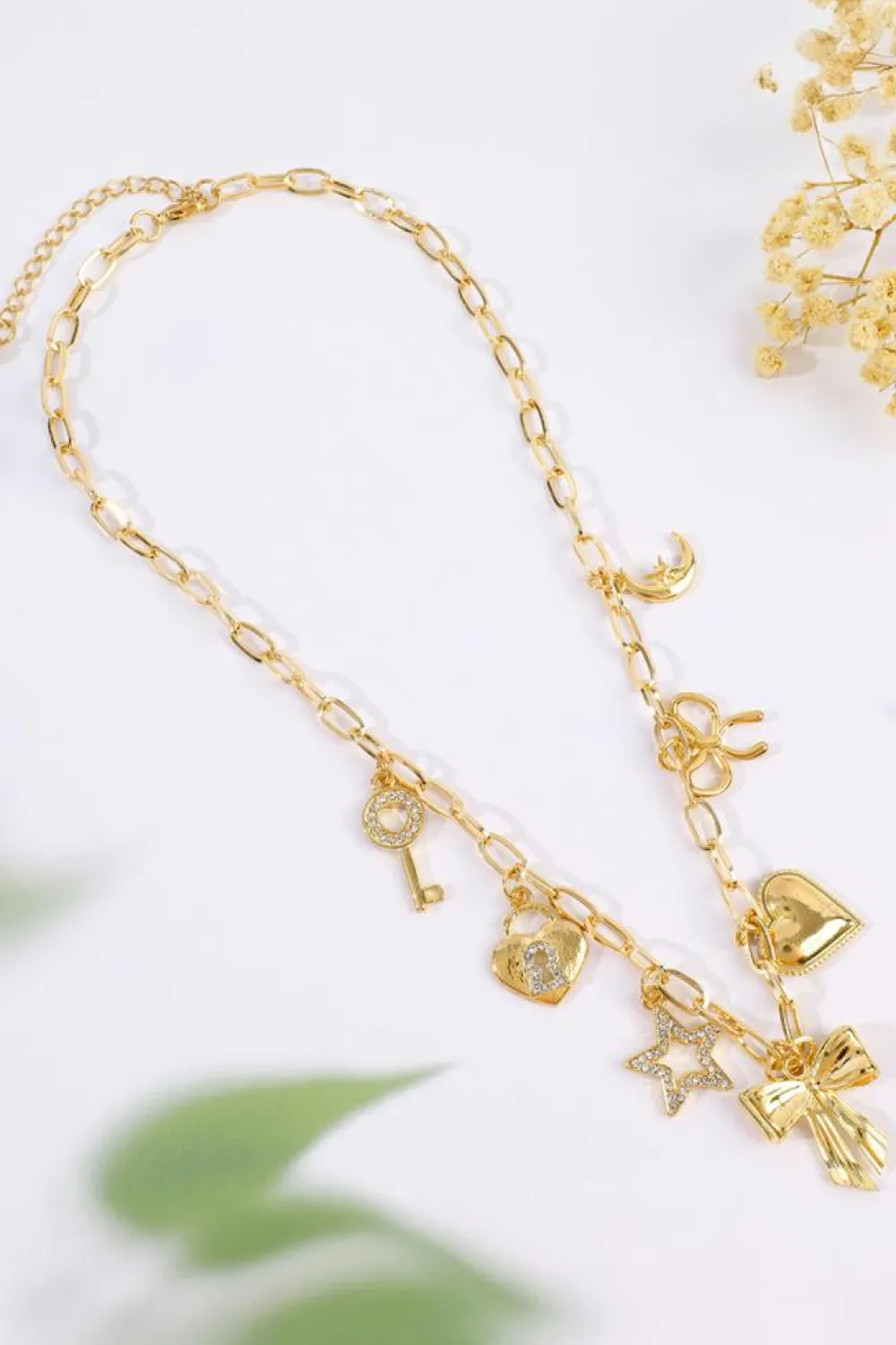 Discount Dear-Lover Bow Heart Star Key Charm Alloy Adjustable Chain Necklace Gold