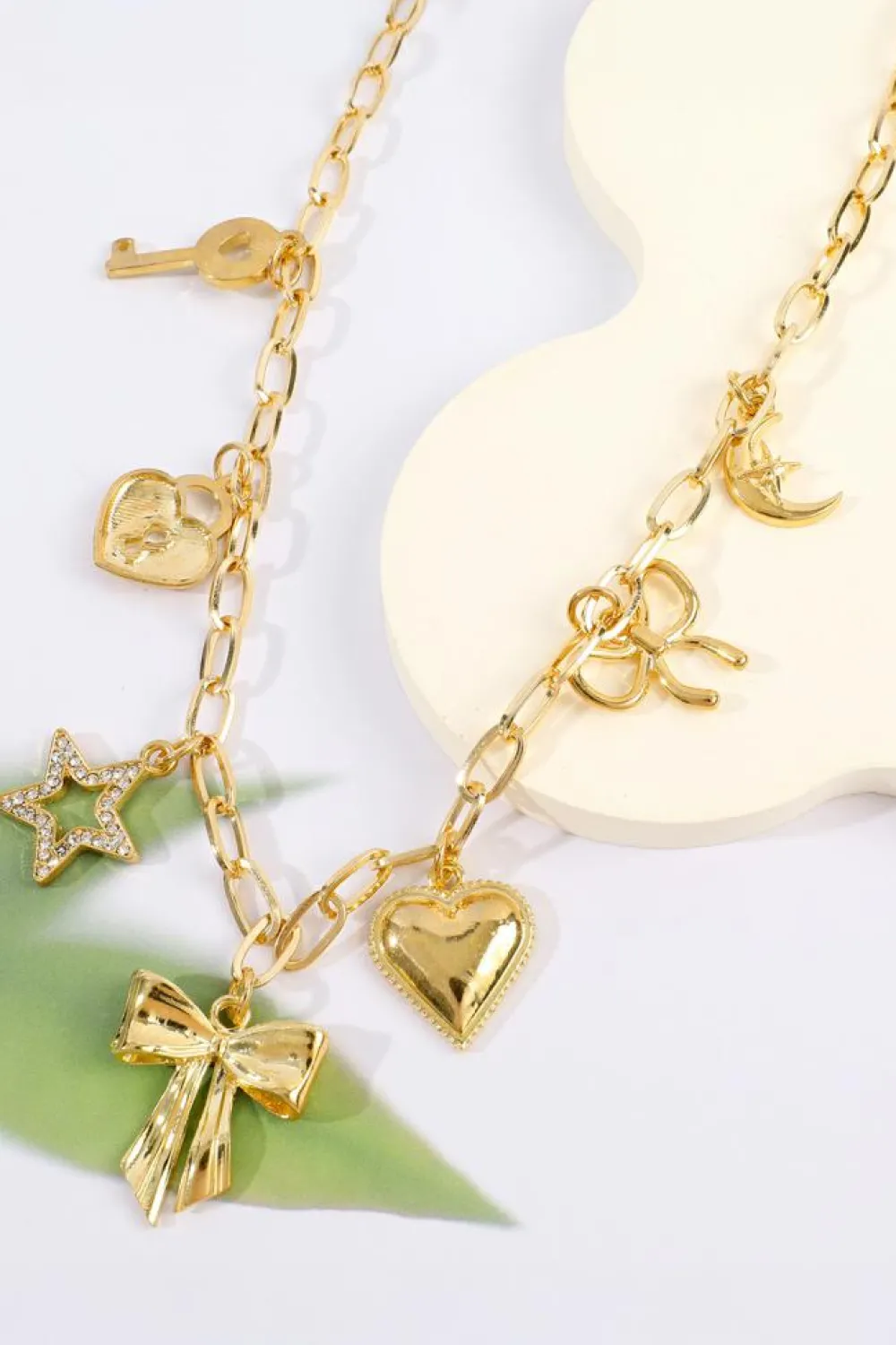 Discount Dear-Lover Bow Heart Star Key Charm Alloy Adjustable Chain Necklace Gold