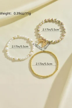 Outlet Dear-Lover Bow Knot Charm Beaded Triple Layer Bracelet Set Gold