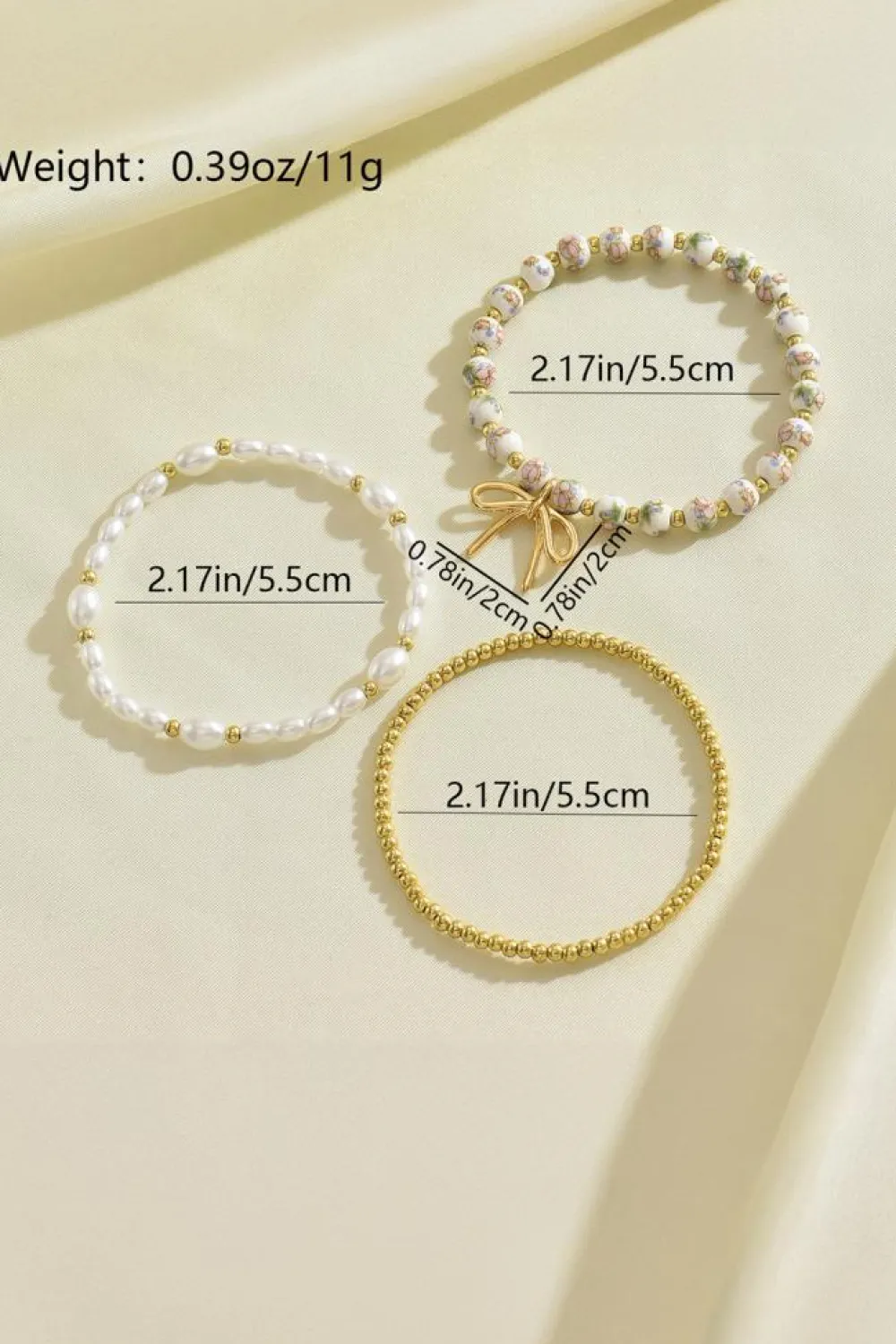 Outlet Dear-Lover Bow Knot Charm Beaded Triple Layer Bracelet Set Gold