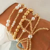 Clearance Dear-Lover Bow Knot Pearl Beaded Multi Layered Bracelet Set Gold