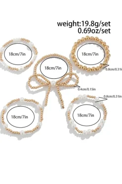 Clearance Dear-Lover Bow Knot Pearl Beaded Multi Layered Bracelet Set Gold