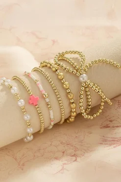 Discount Dear-Lover Bow Knot Pearl Decor Beaded Plated Layered Bracelet Gold
