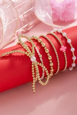 Discount Dear-Lover Bow Knot Pearl Decor Beaded Plated Layered Bracelet Gold