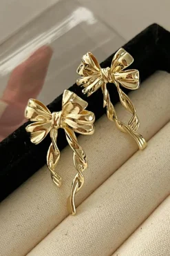 Outlet Dear-Lover Bow Knot Plated Alloy Stud Earrings Gold