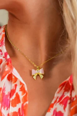 New Dear-Lover Bow Knot Rhinestone Plated Choker Necklace Gold