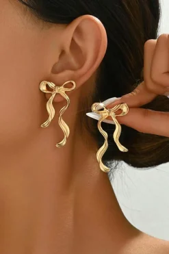 Best Dear-Lover Bow Knot Shape Plated Alloy Stud Earrings Gold