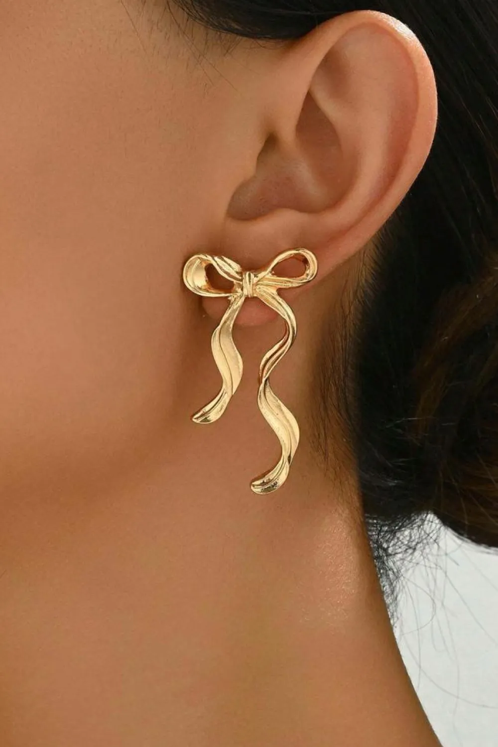 Best Dear-Lover Bow Knot Shape Plated Alloy Stud Earrings Gold