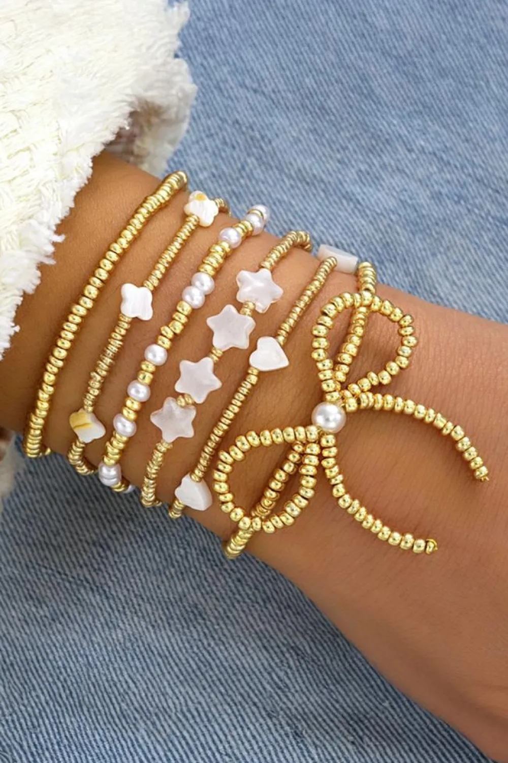 Outlet Dear-Lover Bow Knot Star Heart Beaded Multi Layer Bracelet Gold