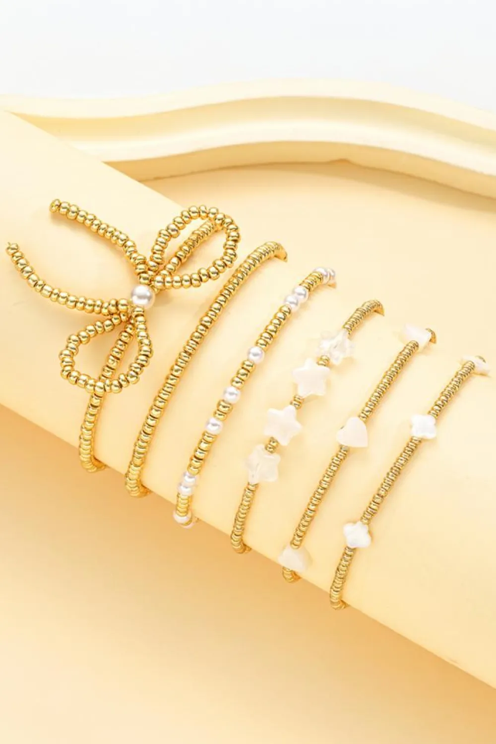 Outlet Dear-Lover Bow Knot Star Heart Beaded Multi Layer Bracelet Gold