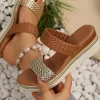 New Dear-Lover Braided Dual Band PU Leather Wedge Slippers Gold