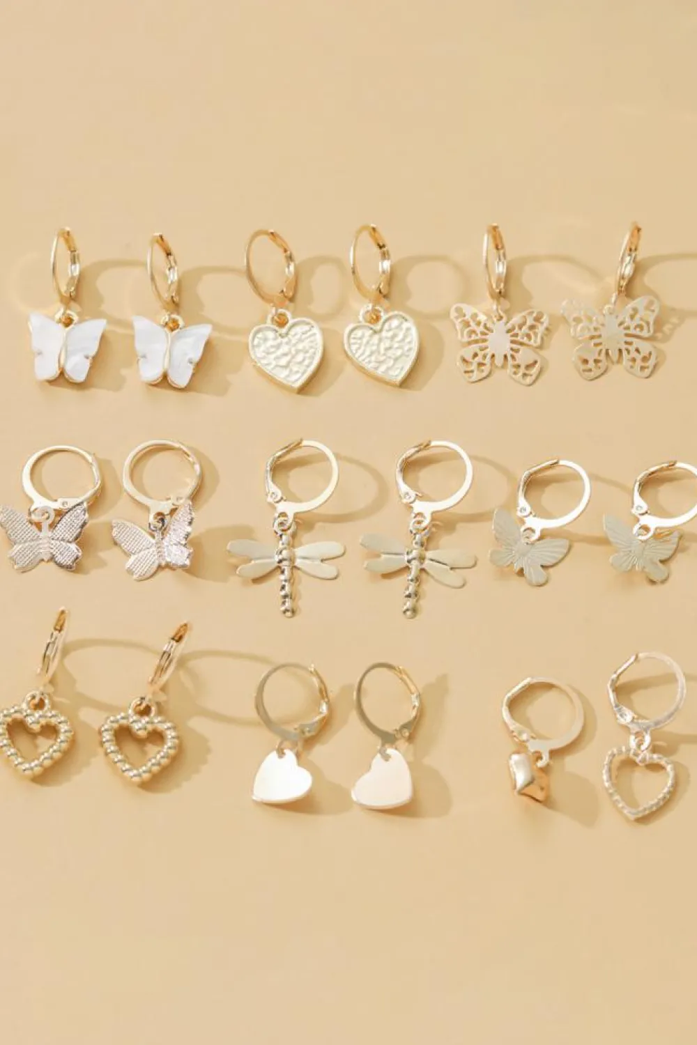 Online Dear-Lover Butterfly Heart Pendant Plated Hook Earrings Gold