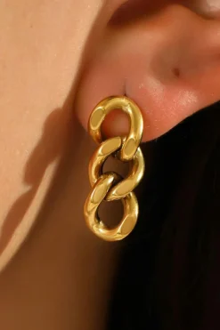 Fashion Dear-Lover Chain Link Plate Alloy Drop Earrings Gold