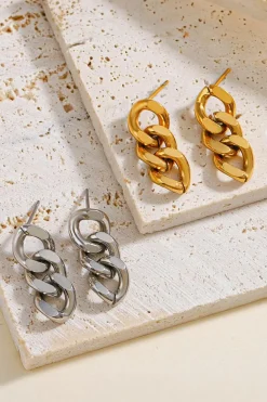 Fashion Dear-Lover Chain Link Plate Alloy Drop Earrings Gold