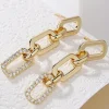 Clearance Dear-Lover Chain Link Rhinestone Decor Plate Stud Earrings Gold