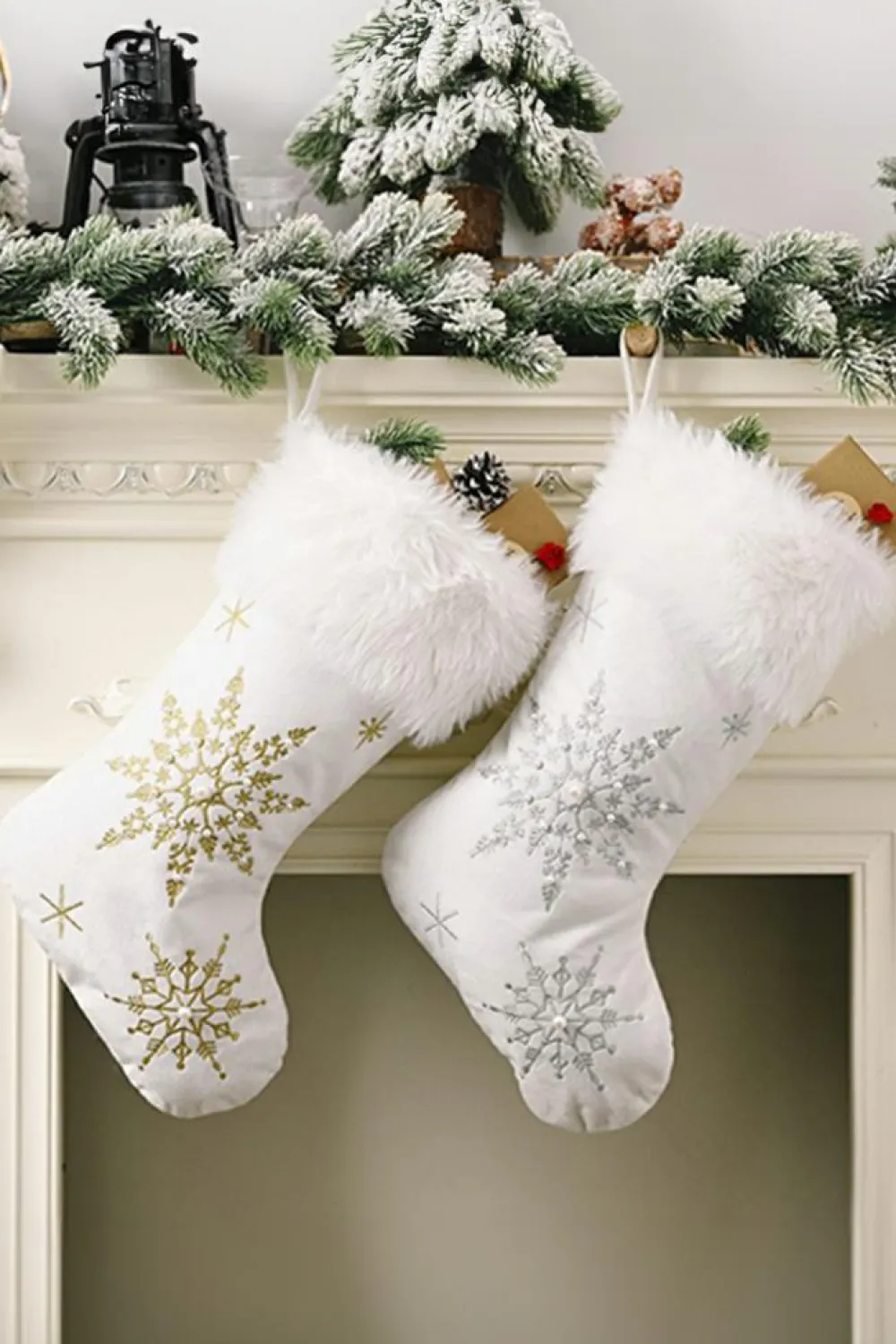 Sale Dear-Lover Christmas Beaded Embroidered Snowflakes Gift Hanging Stocking Gold