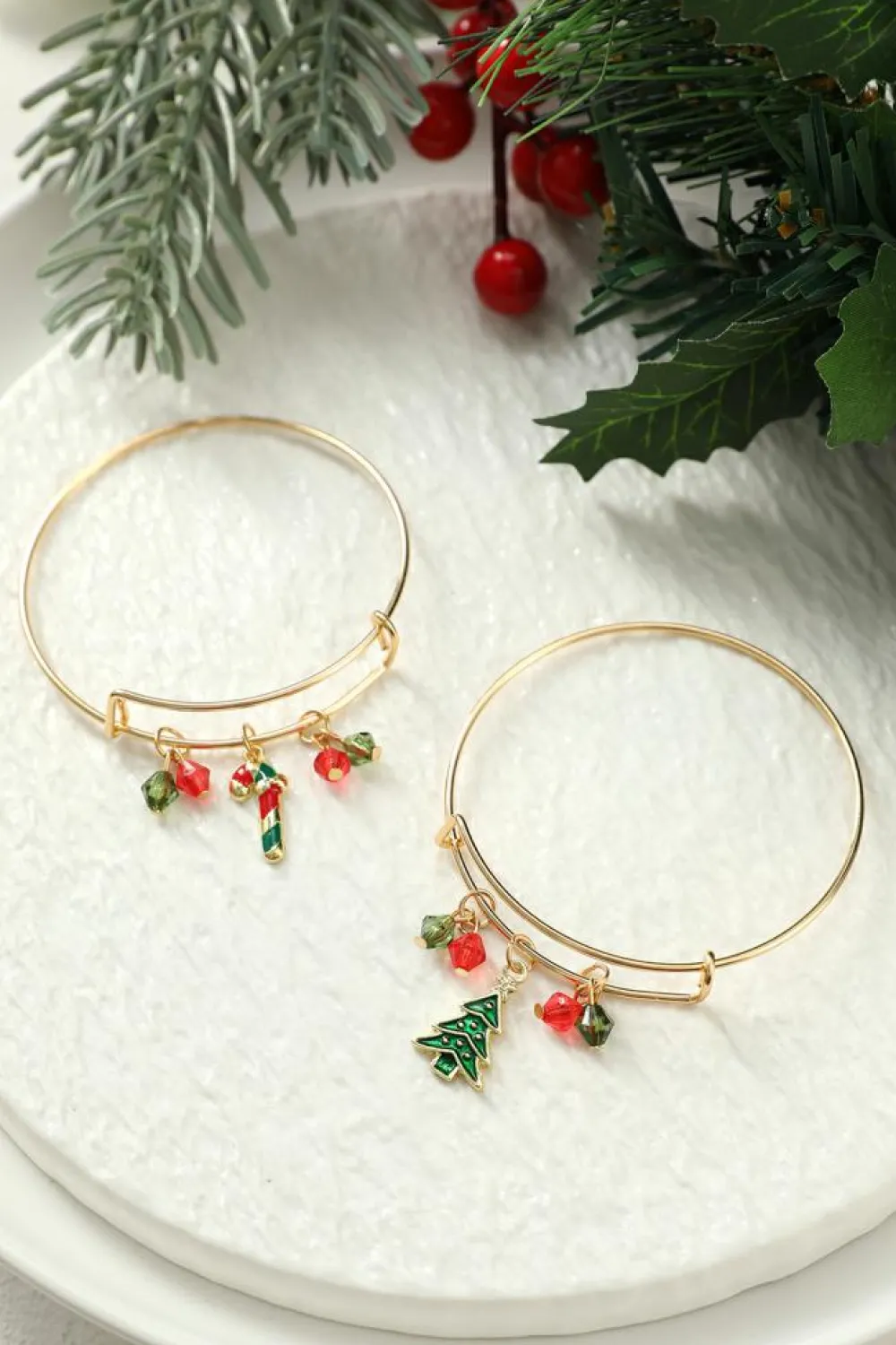 Online Dear-Lover Christmas Candy Cane Beading Pendant Bracelet Gold