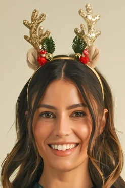 Clearance Dear-Lover Christmas Reindeer Sequined Bell Headband Gold