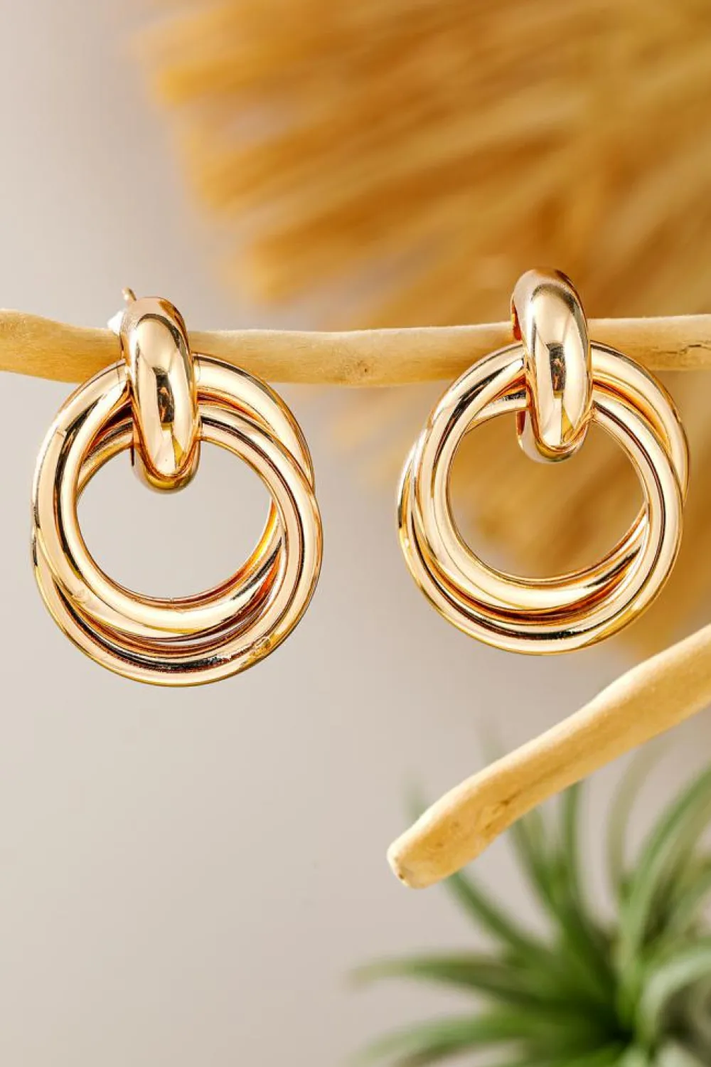 Sale Dear-Lover Circles Plated Alloy Stud Earrings Gold