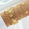 Hot Dear-Lover Clover Charm Multi Layered Plated Adjustable Bracelet Set Gold
