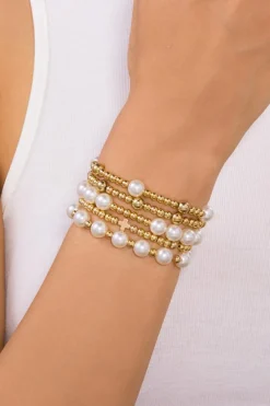 Online Dear-Lover Cross Pearls Decor Plated Beaded Multi Layer Bracelets Gold