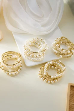Online Dear-Lover Cross Pearls Decor Plated Beaded Multi Layer Bracelets Gold