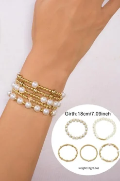 Online Dear-Lover Cross Pearls Decor Plated Beaded Multi Layer Bracelets Gold