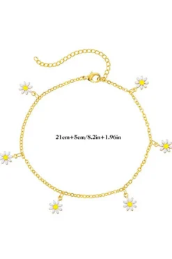 Fashion Dear-Lover Daisy & Pearl Chain Anklet Gold