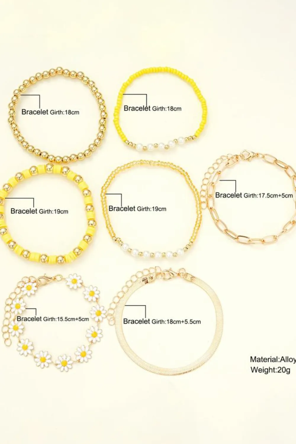 Discount Dear-Lover Daisy Beaded Chain Adjustable Multi Layer Bracelet Set Gold