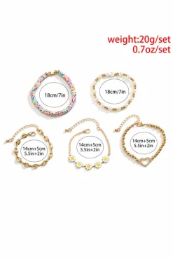 Clearance Dear-Lover Daisy Heart Pearl Beaded Multi Layer Bracelet Gold