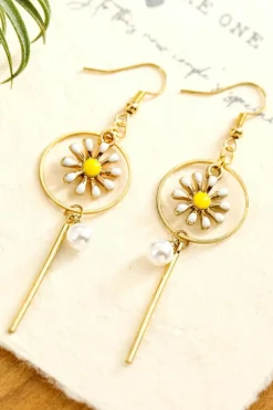 Outlet Dear-Lover Daisy Pearl Alloy Hoop Dangle Earrings Gold