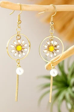 Outlet Dear-Lover Daisy Pearl Alloy Hoop Dangle Earrings Gold