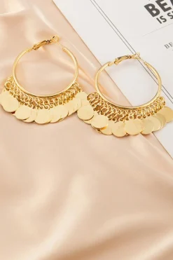 Sale Dear-Lover Disc Tasseled Hoop Earrings Gold