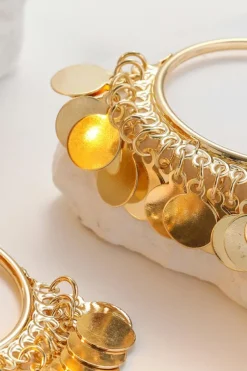 Sale Dear-Lover Disc Tasseled Hoop Earrings Gold