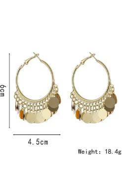 Sale Dear-Lover Disc Tasseled Hoop Earrings Gold