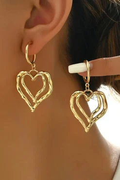 Outlet Dear-Lover Double Heart Shape Plated Alloy Dangle Earrings Gold
