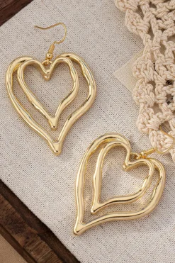 Outlet Dear-Lover Double Heart Shape Plated Alloy Dangle Earrings Gold