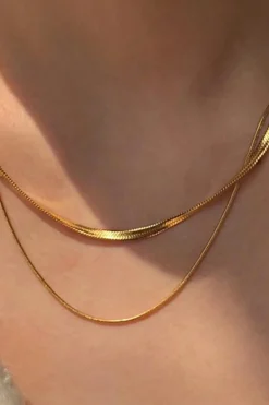 Discount Dear-Lover Double Layer Clavicle Snake Chain Necklace Gold